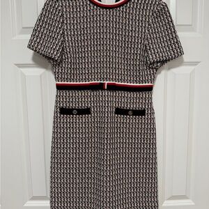 Sandro Black and White Textured Midi Dress